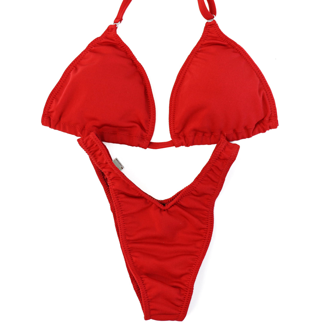 QS ST: Matte Red Posing Practice Suit. Large/Standard Figure.  Angel Competition BikinisThe best NPC Competition Suits for the Bikini Division, Fit Model Division Suits, and bodybuilding suits.