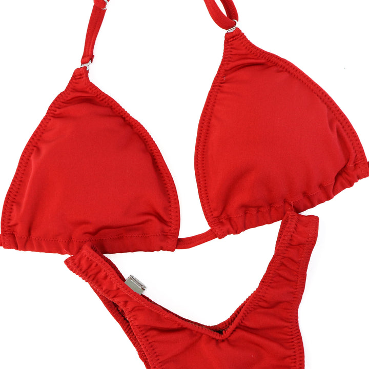 QS ST: Matte Red Posing Practice Suit. Large/Standard Figure.  Angel Competition BikinisThe best NPC Competition Suits for the Bikini Division, Fit Model Division Suits, and bodybuilding suits.