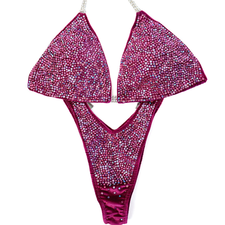 QS ST: Victoria's Arnold Velvet Magenta Radiance. Large/Standard with Modest Rise.  Angel Competition BikinisThe best NPC Competition Suits for the Bikini Division, Fit Model Division Suits, and bodybuilding suits.