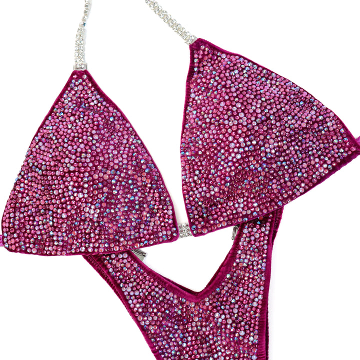QS ST: Victoria's Arnold Velvet Magenta Radiance. Large/Standard with Modest Rise.  Angel Competition BikinisThe best NPC Competition Suits for the Bikini Division, Fit Model Division Suits, and bodybuilding suits.