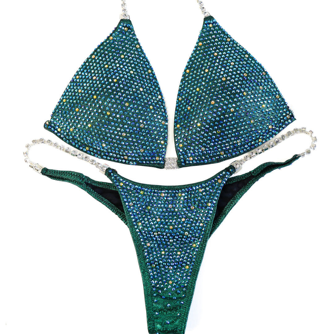 QS ST: Angel Shimmer. Hologram Emerald. Medium Molded/Pro.  Angel Competition BikinisThe best NPC Competition Suits for the Bikini Division, Fit Model Division Suits, and bodybuilding suits.