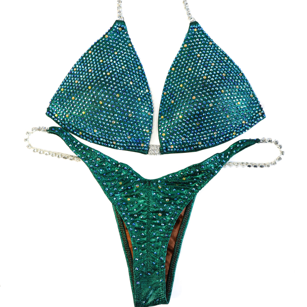 QS ST: Angel Shimmer. Hologram Emerald. Medium Molded/Pro.  Angel Competition BikinisThe best NPC Competition Suits for the Bikini Division, Fit Model Division Suits, and bodybuilding suits.