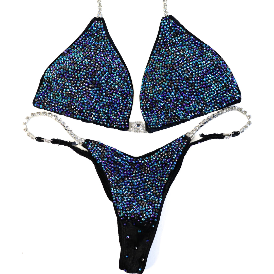 Pre Owned: Velvet Black AB Radiance. Medium/Pro.  Angel Competition BikinisThe best NPC Competition Suits for the Bikini Division, Fit Model Division Suits, and bodybuilding suits.