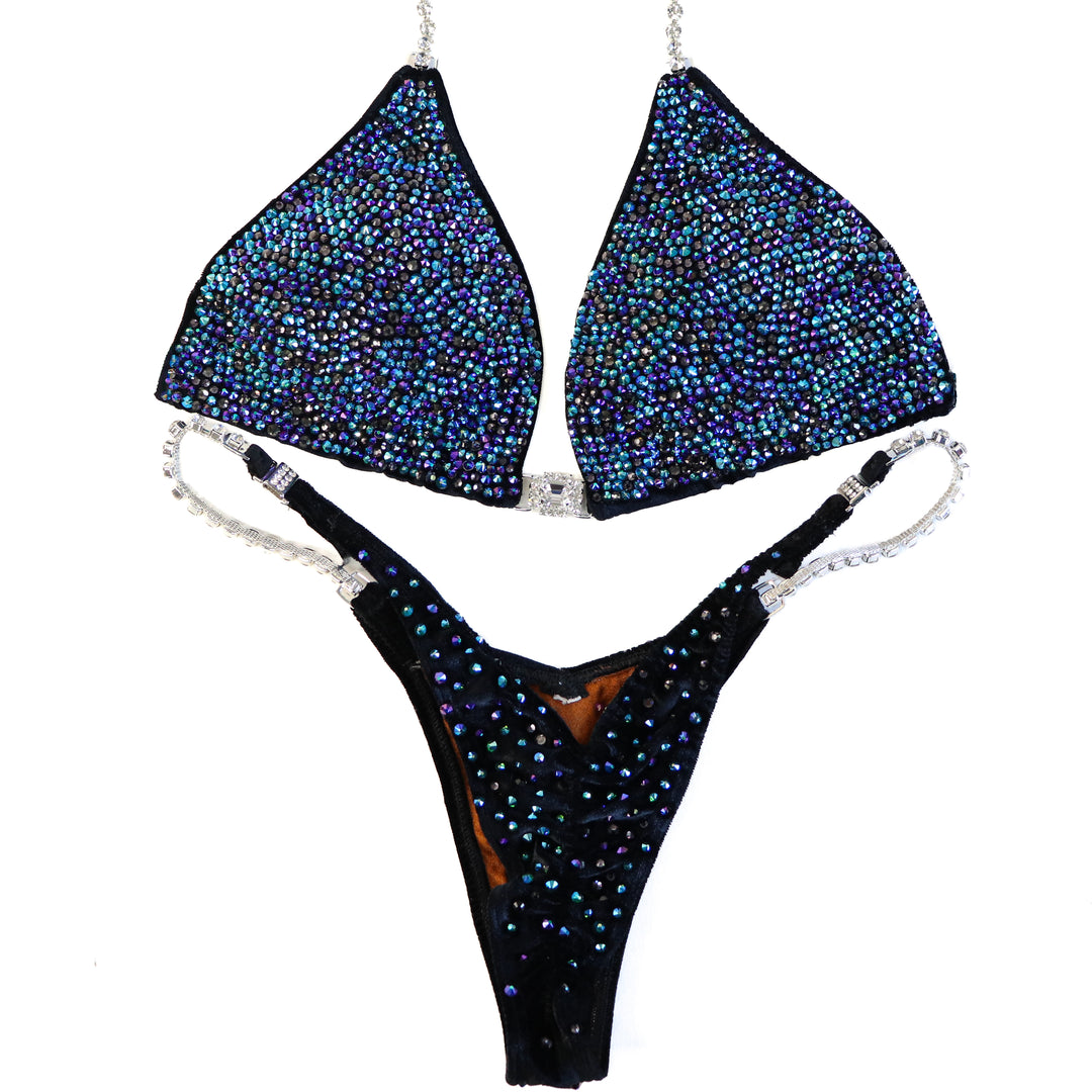 Pre Owned: Velvet Black AB Radiance. Medium/Pro.  Angel Competition BikinisThe best NPC Competition Suits for the Bikini Division, Fit Model Division Suits, and bodybuilding suits.