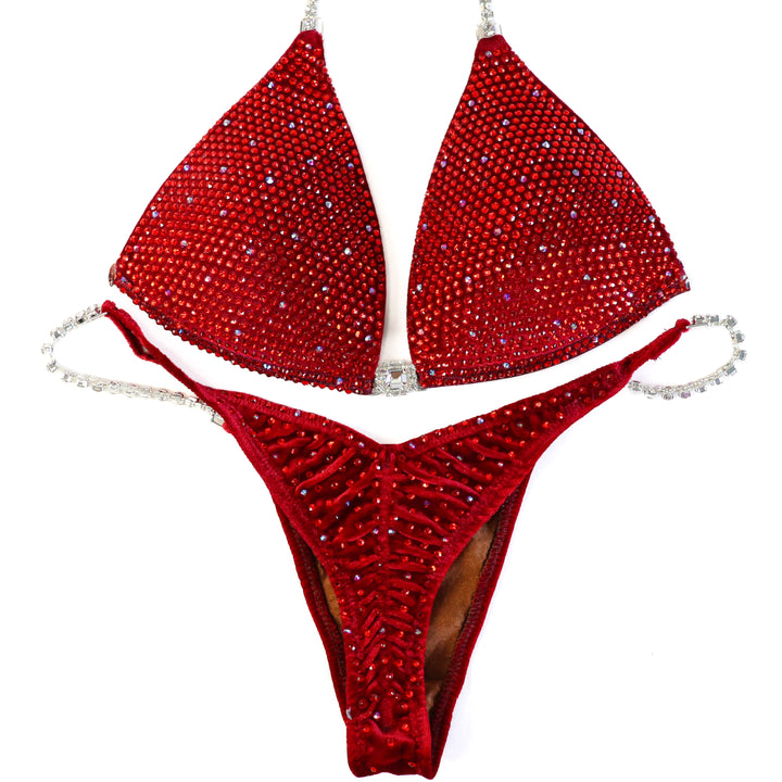 QS ST: Angel Shimmer. Velvet Red. Medium Molded/Pro with Modest Rise.  Angel Competition BikinisThe best NPC Competition Suits for the Bikini Division, Fit Model Division Suits, and bodybuilding suits.
