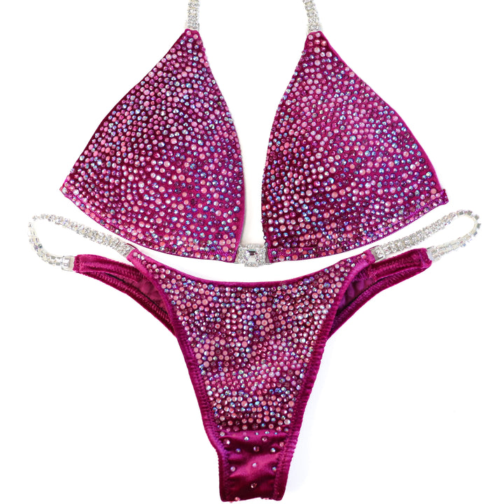 QS ST: Victoria's Arnold Velvet Magenta Radiance. Medium Molded/Pro with Modest Rise.  Angel Competition BikinisThe best NPC Competition Suits for the Bikini Division, Fit Model Division Suits, and bodybuilding suits.