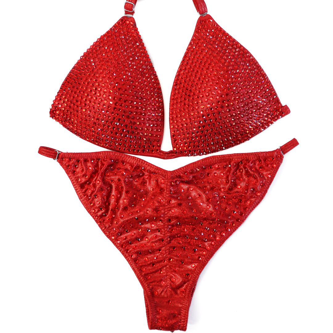 QS ST: Crystallized Hologram Red Fit Model Suit. Medium Molded/Fit Model 2.  Angel Competition BikinisThe best NPC Competition Suits for the Bikini Division, Fit Model Division Suits, and bodybuilding suits.