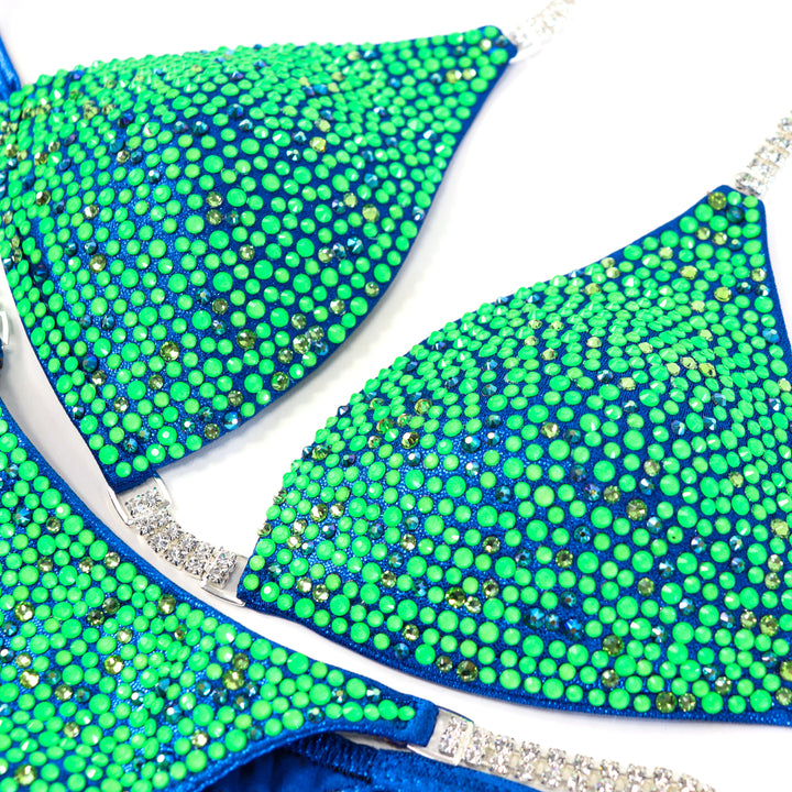 Neon Green Blue Radiance  Angel Competition BikinisThe best NPC Competition Suits for the Bikini Division, Fit Model Division Suits, and bodybuilding suits.
