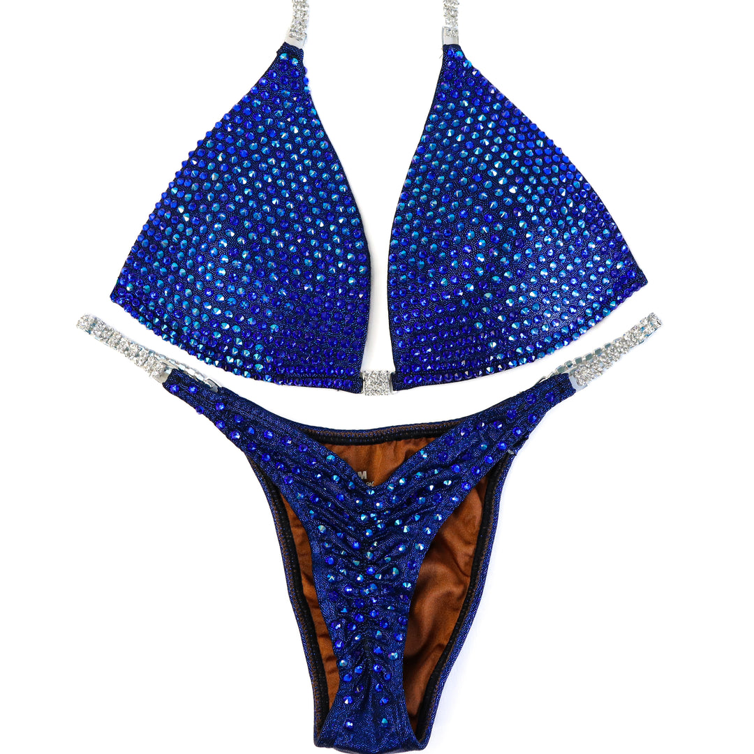 Pre Owned: Sapphire AB Cascade. Medium Molded/Pro with Custom Modest Rise.  Angel Competition BikinisThe best NPC Competition Suits for the Bikini Division, Fit Model Division Suits, and bodybuilding suits.