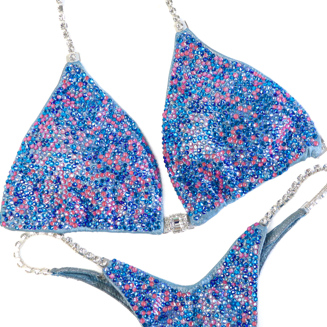Pre Owned: Baby Blue Lotus Radiance. Medium/Wellness Micro.  Angel Competition BikinisThe best NPC Competition Suits for the Bikini Division, Fit Model Division Suits, and bodybuilding suits.