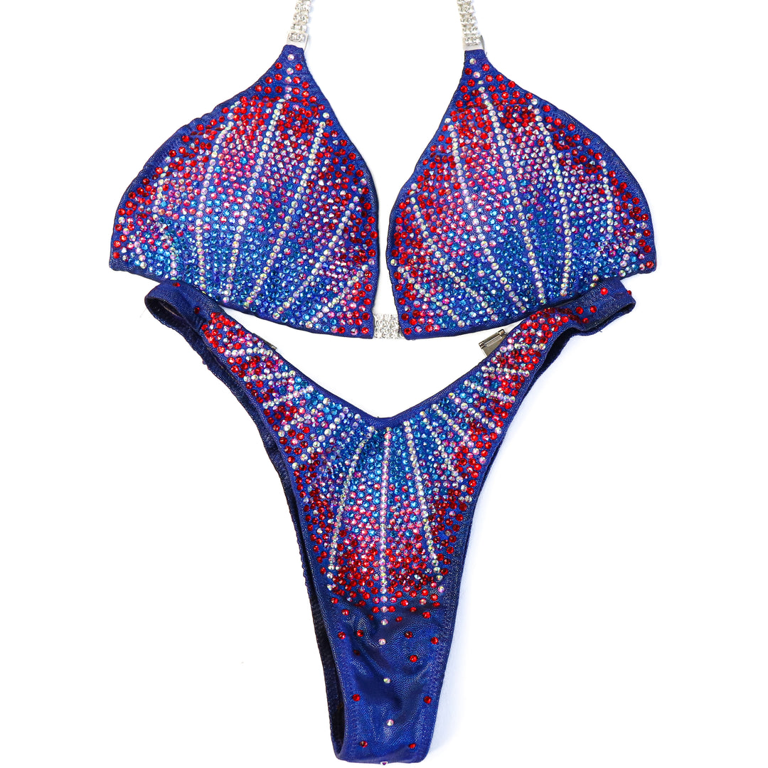 Pre Owned: Crystal Cosmo. Hologram Electric Purple. Medium/Standard Figure.  Angel Competition BikinisThe best NPC Competition Suits for the Bikini Division, Fit Model Division Suits, and bodybuilding suits.