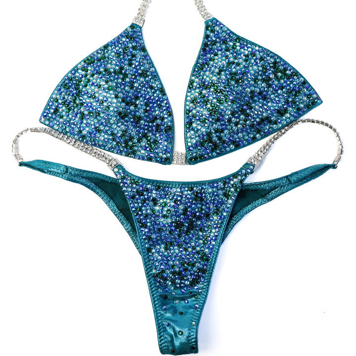 QS ST: Triumphant Teal Radiance. Small/Pro  Angel Competition BikinisThe best NPC Competition Suits for the Bikini Division, Fit Model Division Suits, and bodybuilding suits.