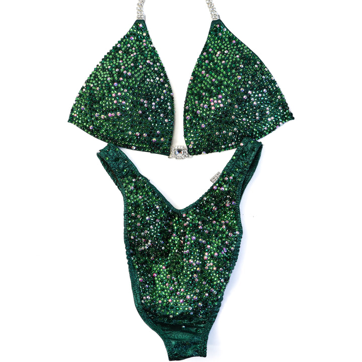 QS ST: Emerald Radiance. Medium Molded/Moderate Figure with Modest Rise.  Angel Competition BikinisThe best NPC Competition Suits for the Bikini Division, Fit Model Division Suits, and bodybuilding suits.
