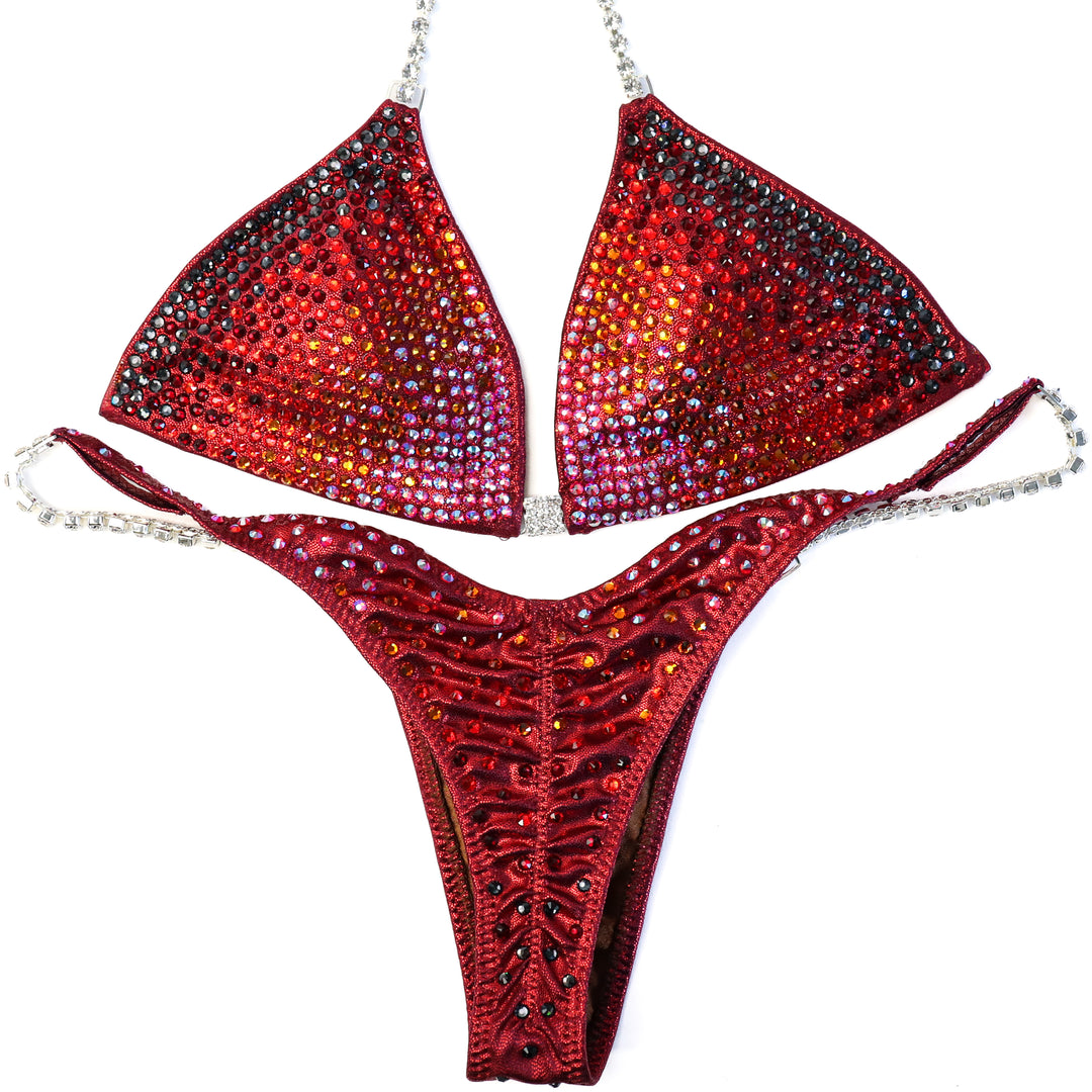 QS ST: Diamond Cascade 5 Color. Hologram Maroon. Small/Pro.  Angel Competition BikinisThe best NPC Competition Suits for the Bikini Division, Fit Model Division Suits, and bodybuilding suits.