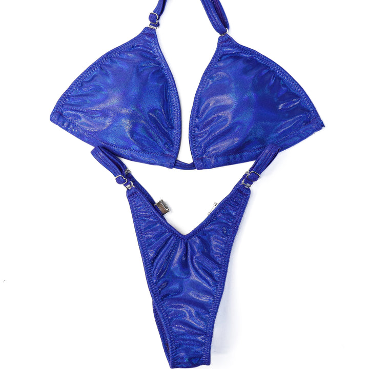 QS ST: Hologram Electric Purple Posing Practice Suit. Medium/Slim Figure with Petite Rise..  Angel Competition BikinisThe best NPC Competition Suits for the Bikini Division, Fit Model Division Suits, and bodybuilding suits.