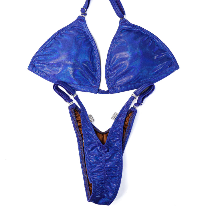 QS ST: Hologram Electric Purple Posing Practice Suit. Medium/Slim Figure with Petite Rise..  Angel Competition BikinisThe best NPC Competition Suits for the Bikini Division, Fit Model Division Suits, and bodybuilding suits.