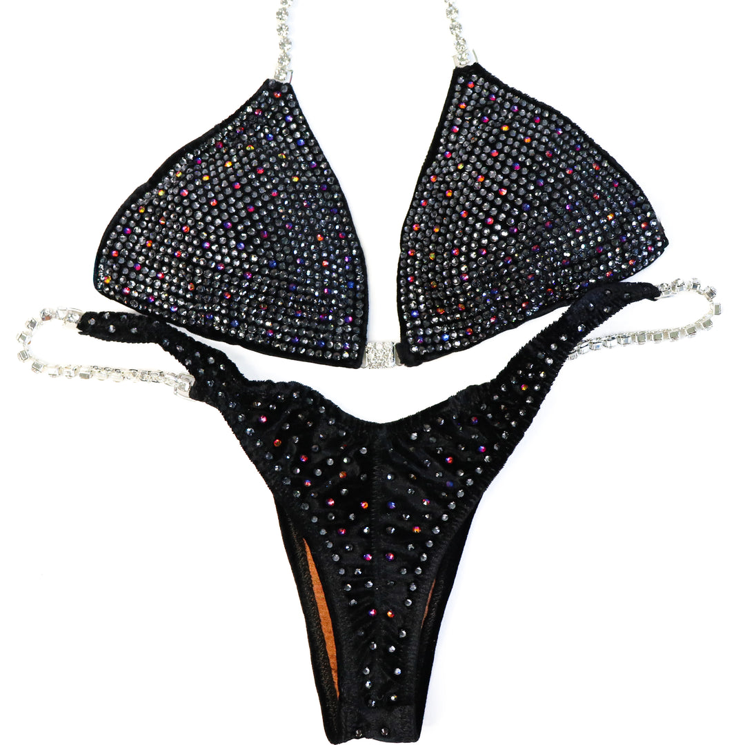 QS CL: Angel Shimmer. Velvet Black. Small/Pro.  Angel Competition BikinisThe best NPC Competition Suits for the Bikini Division, Fit Model Division Suits, and bodybuilding suits.