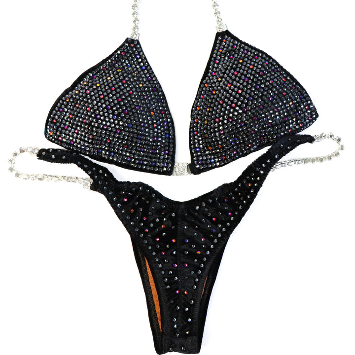 QS CL: Angel Shimmer. Velvet Black. Small/Pro.  Angel Competition BikinisThe best NPC Competition Suits for the Bikini Division, Fit Model Division Suits, and bodybuilding suits.