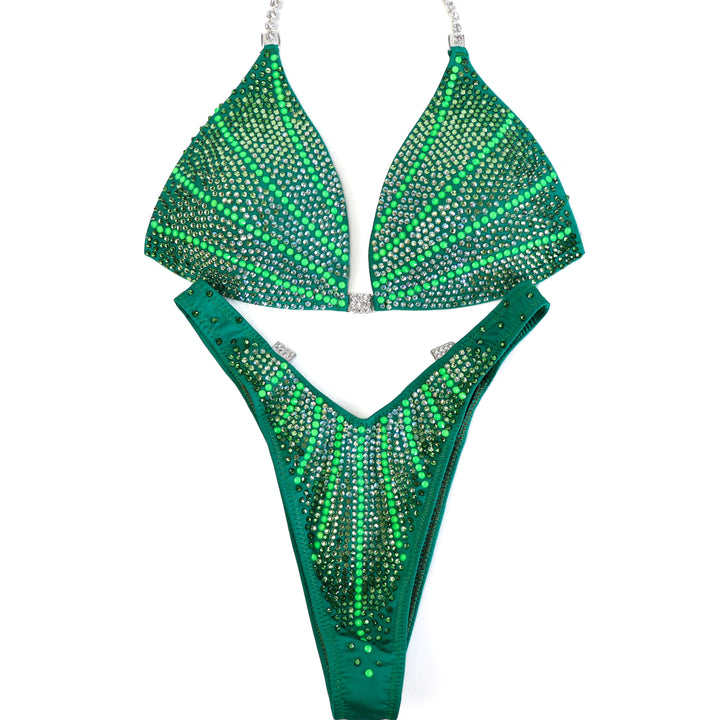 QS CL: Neon Green Galaxy. Medium Molded/Standard Figure, Modest Rise.  Angel Competition BikinisThe best NPC Competition Suits for the Bikini Division, Fit Model Division Suits, and bodybuilding suits.