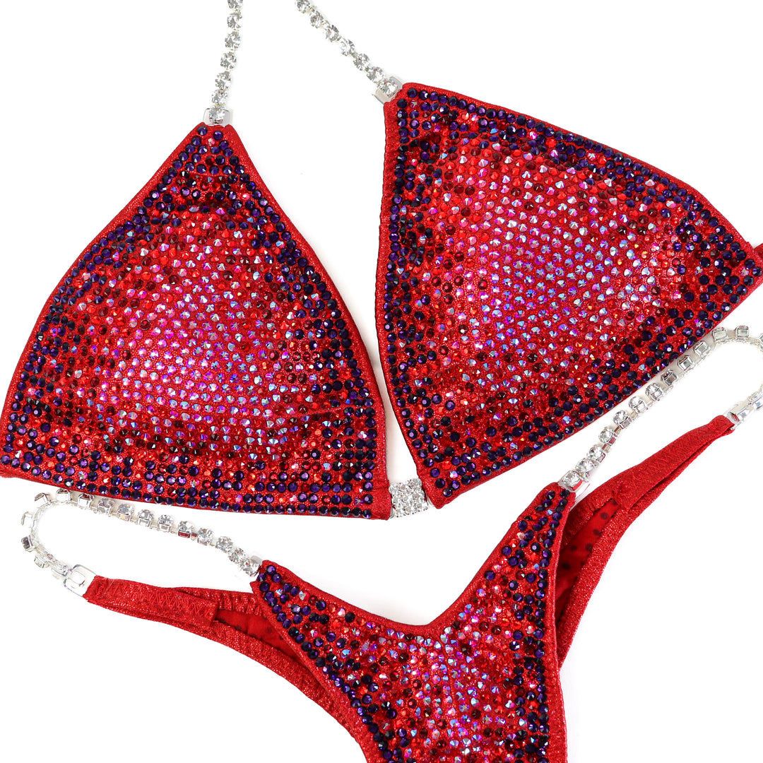 QS ST: Ashley's Red Legend 1.0 Nova. Medium/Wellness Micro.  Angel Competition BikinisThe best NPC Competition Suits for the Bikini Division, Fit Model Division Suits, and bodybuilding suits.