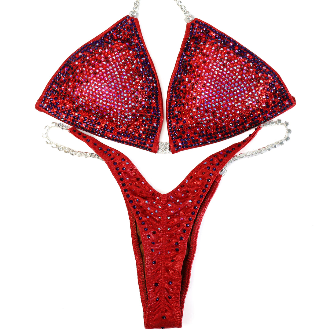 QS ST: Ashley's Red Legend 1.0 Nova. Medium/Wellness Micro.  Angel Competition BikinisThe best NPC Competition Suits for the Bikini Division, Fit Model Division Suits, and bodybuilding suits.