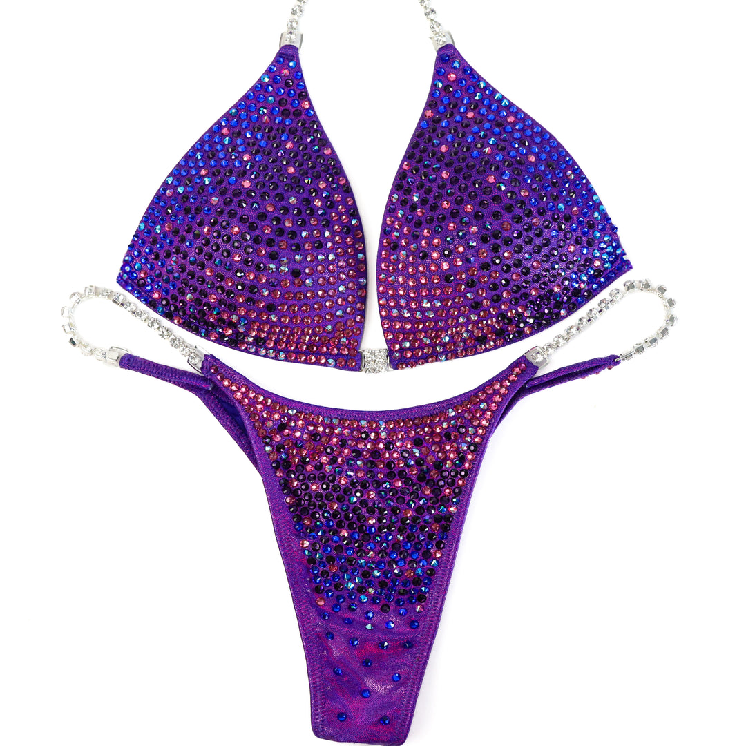 QS ST: Courtney's Arnold Purple Candy Cascade. Medium Molded/Pro, Modest Rise.  Angel Competition BikinisThe best NPC Competition Suits for the Bikini Division, Fit Model Division Suits, and bodybuilding suits.
