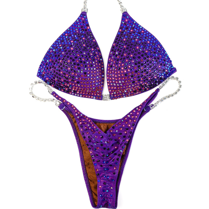 QS ST: Courtney's Arnold Purple Candy Cascade. Medium Molded/Pro, Modest Rise.  Angel Competition BikinisThe best NPC Competition Suits for the Bikini Division, Fit Model Division Suits, and bodybuilding suits.