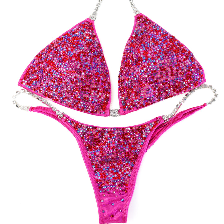 QS ST: Julia's Fuchsia Candy Radiance. Medium/Micro with Petite Rise.  Angel Competition BikinisThe best NPC Competition Suits for the Bikini Division, Fit Model Division Suits, and bodybuilding suits.