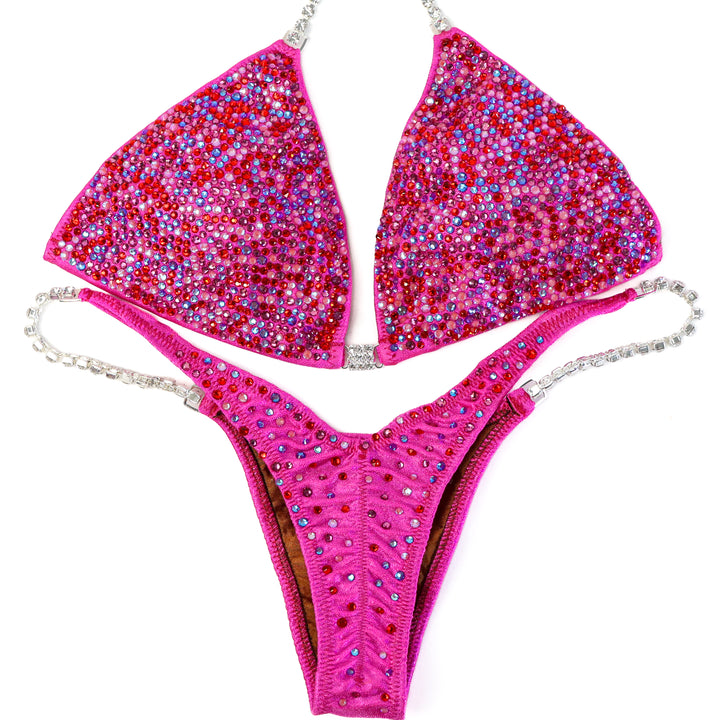 QS ST: Julia's Fuchsia Candy Radiance. Medium/Micro with Petite Rise.  Angel Competition BikinisThe best NPC Competition Suits for the Bikini Division, Fit Model Division Suits, and bodybuilding suits.
