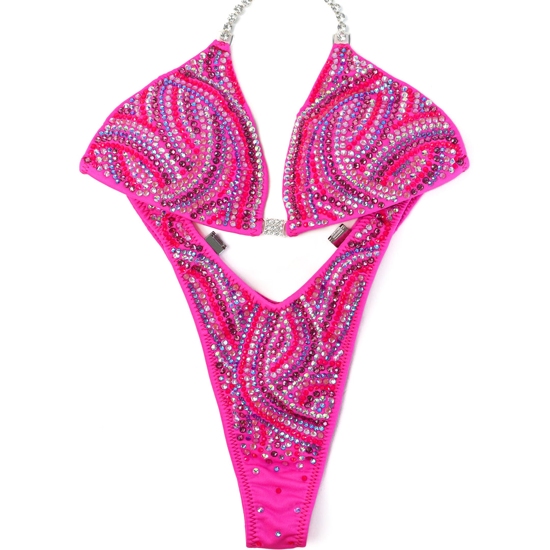 QS ST: Crystal Swirl. Matte Pink. Small/Slim Figure.  Angel Competition BikinisThe best NPC Competition Suits for the Bikini Division, Fit Model Division Suits, and bodybuilding suits.