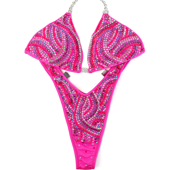 QS ST: Crystal Swirl. Matte Pink. Small/Slim Figure.  Angel Competition BikinisThe best NPC Competition Suits for the Bikini Division, Fit Model Division Suits, and bodybuilding suits.