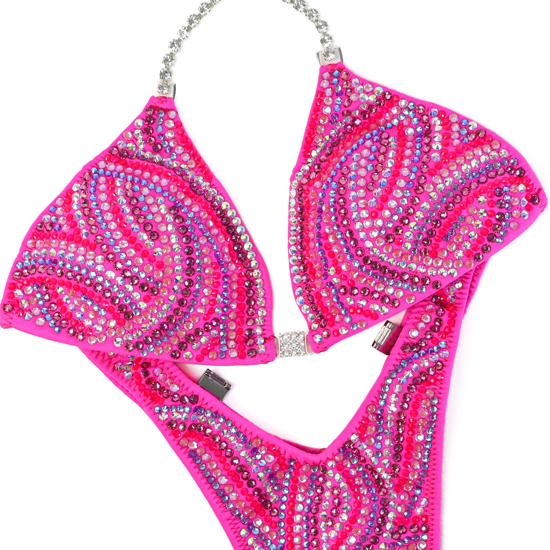 QS ST: Crystal Swirl. Matte Pink. Small/Slim Figure.  Angel Competition BikinisThe best NPC Competition Suits for the Bikini Division, Fit Model Division Suits, and bodybuilding suits.