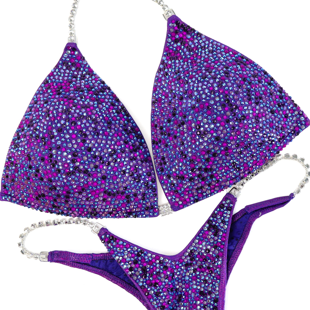 QS ST: Neon Purple Breeze Radiance. Extra Large Molded/Pro with Modest Rise.  Angel Competition BikinisThe best NPC Competition Suits for the Bikini Division, Fit Model Division Suits, and bodybuilding suits.