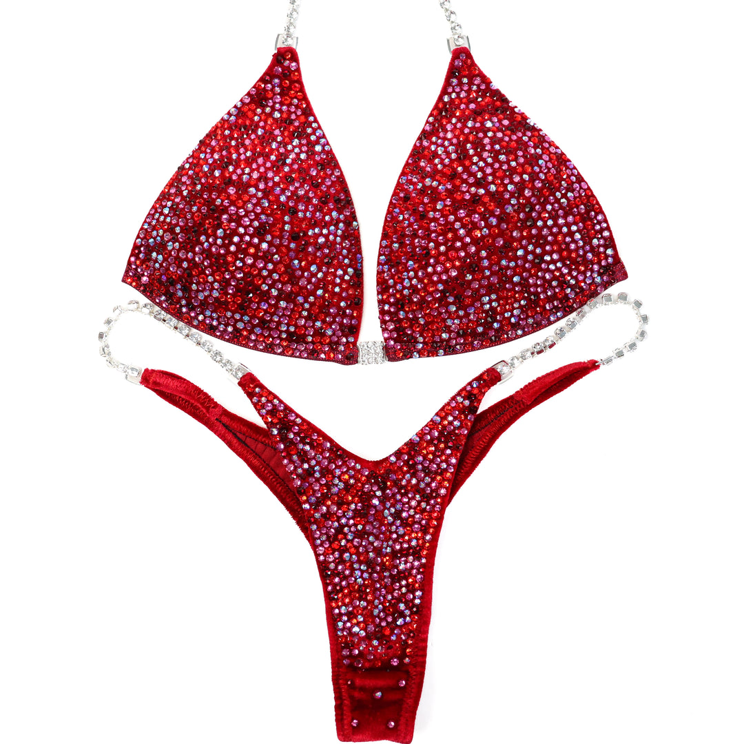 QS ST: Velvet Queen of Hearts Radiance. Medium Molded/Wellness Micro.  Angel Competition BikinisThe best NPC Competition Suits for the Bikini Division, Fit Model Division Suits, and bodybuilding suits.
