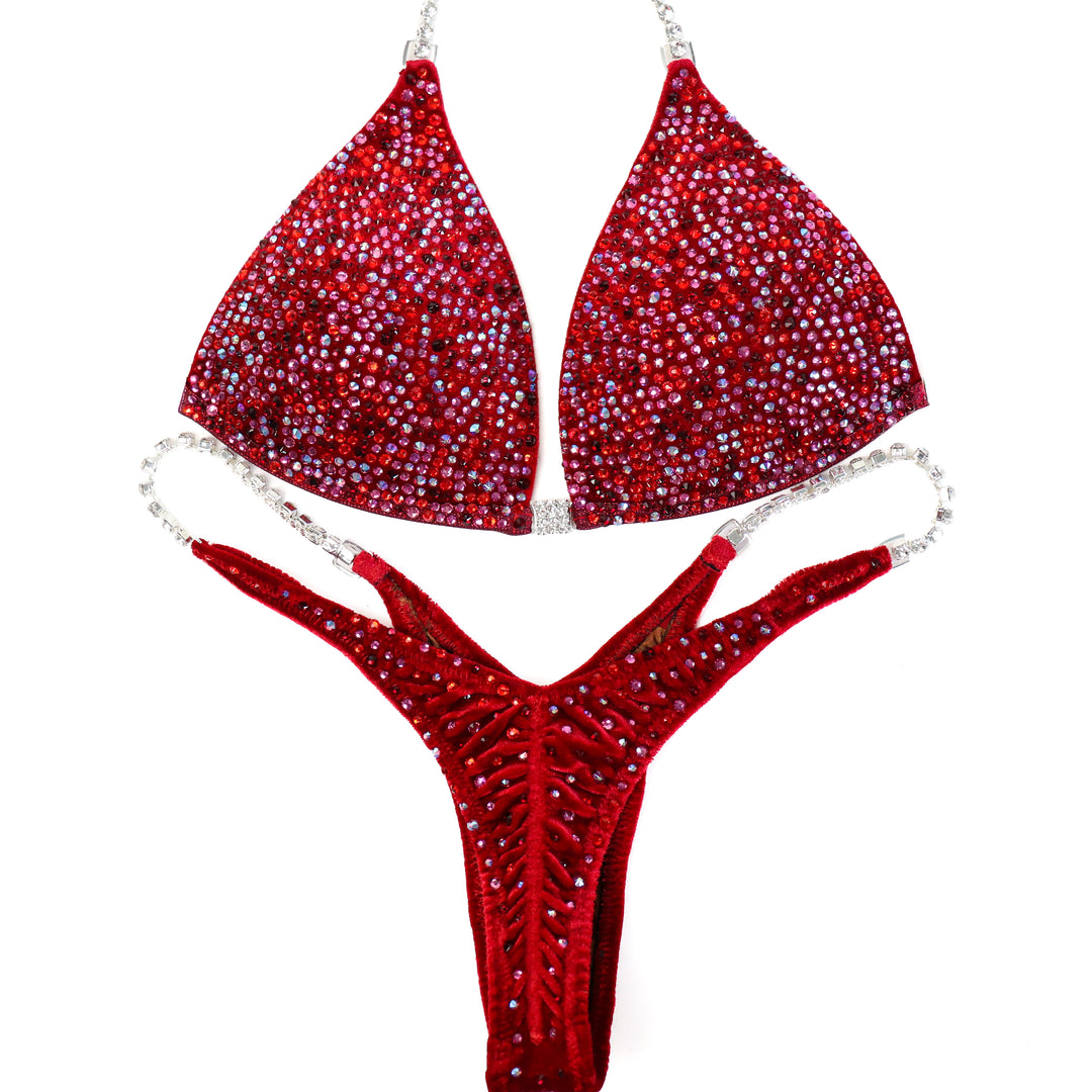 QS ST: Velvet Queen of Hearts Radiance. Medium Molded/Wellness Micro.  Angel Competition BikinisThe best NPC Competition Suits for the Bikini Division, Fit Model Division Suits, and bodybuilding suits.
