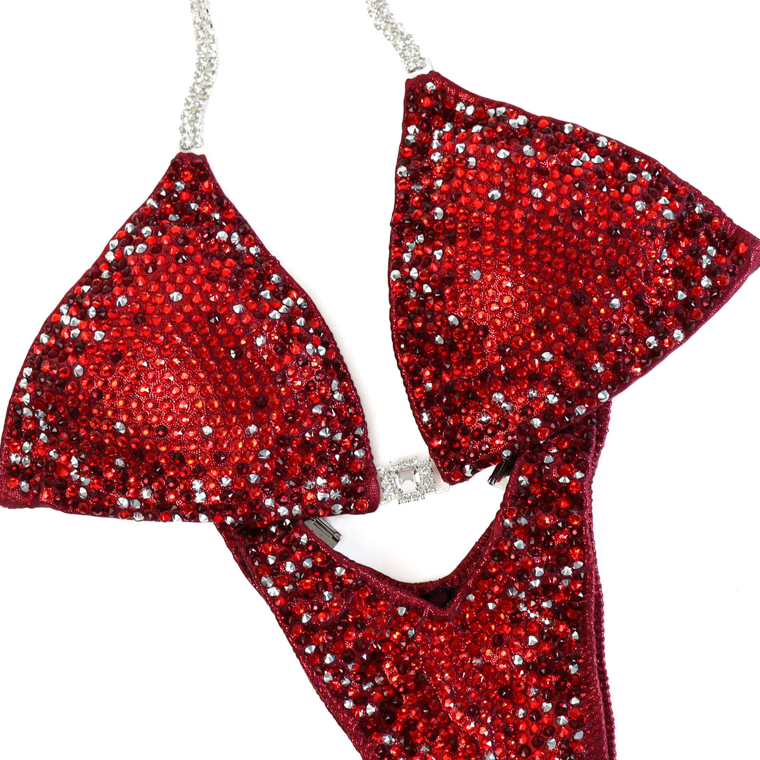 QS ST: Red Diamond Nova. Hologram Maroon. Medium/Standard Figure.  Angel Competition BikinisThe best NPC Competition Suits for the Bikini Division, Fit Model Division Suits, and bodybuilding suits.