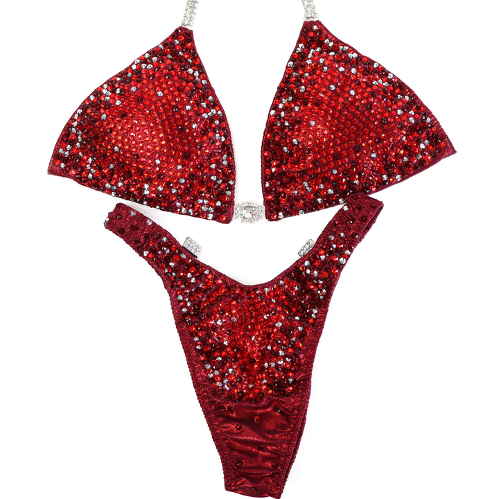 QS ST: Red Diamond Nova. Hologram Maroon. Medium/Standard Figure.  Angel Competition BikinisThe best NPC Competition Suits for the Bikini Division, Fit Model Division Suits, and bodybuilding suits.