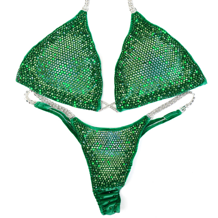 QS ST: Crystal Nova 3 Color. Velvet Green. Large/Micro.  Angel Competition BikinisThe best NPC Competition Suits for the Bikini Division, Fit Model Division Suits, and bodybuilding suits.