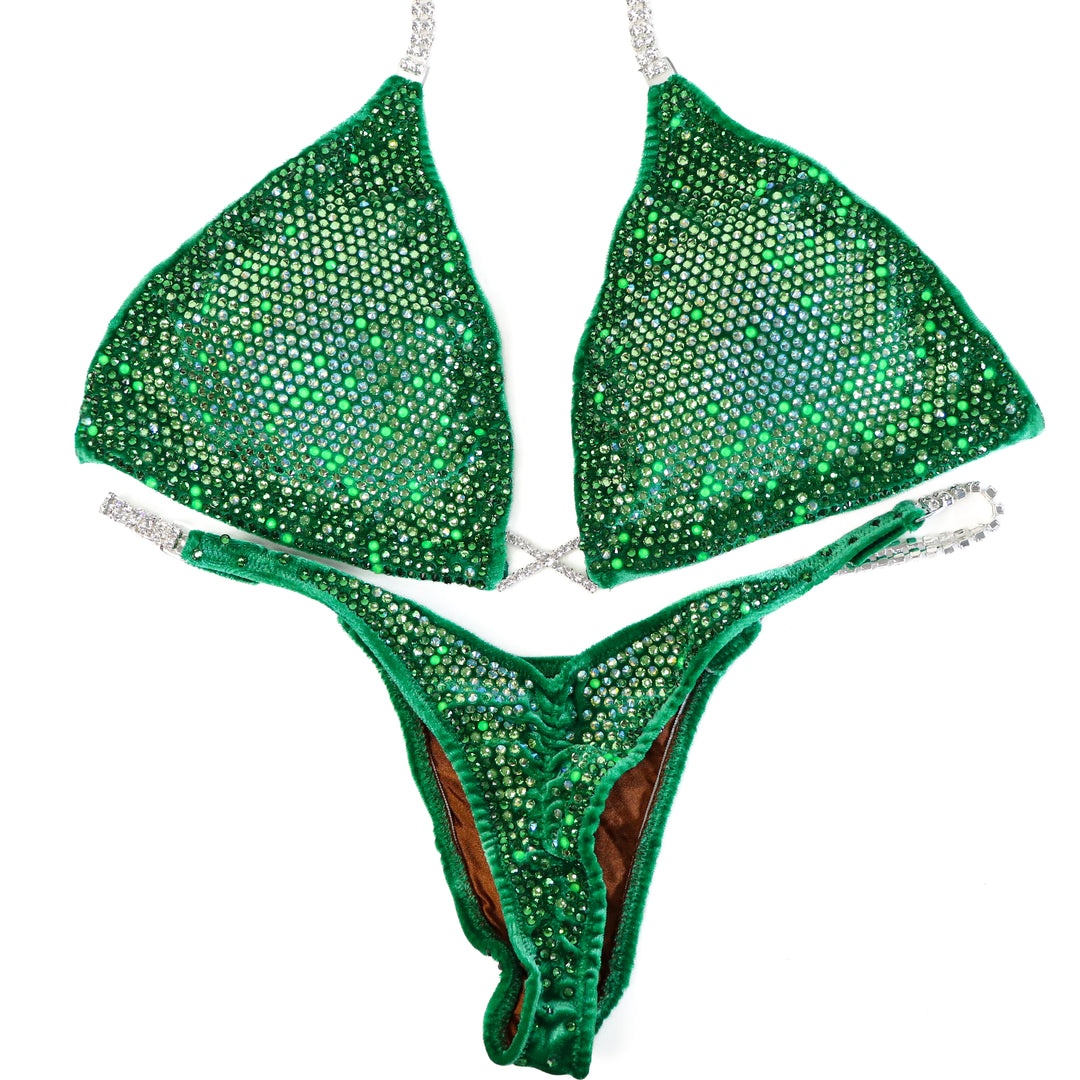 QS ST: Crystal Nova 3 Color. Velvet Green. Large/Micro.  Angel Competition BikinisThe best NPC Competition Suits for the Bikini Division, Fit Model Division Suits, and bodybuilding suits.