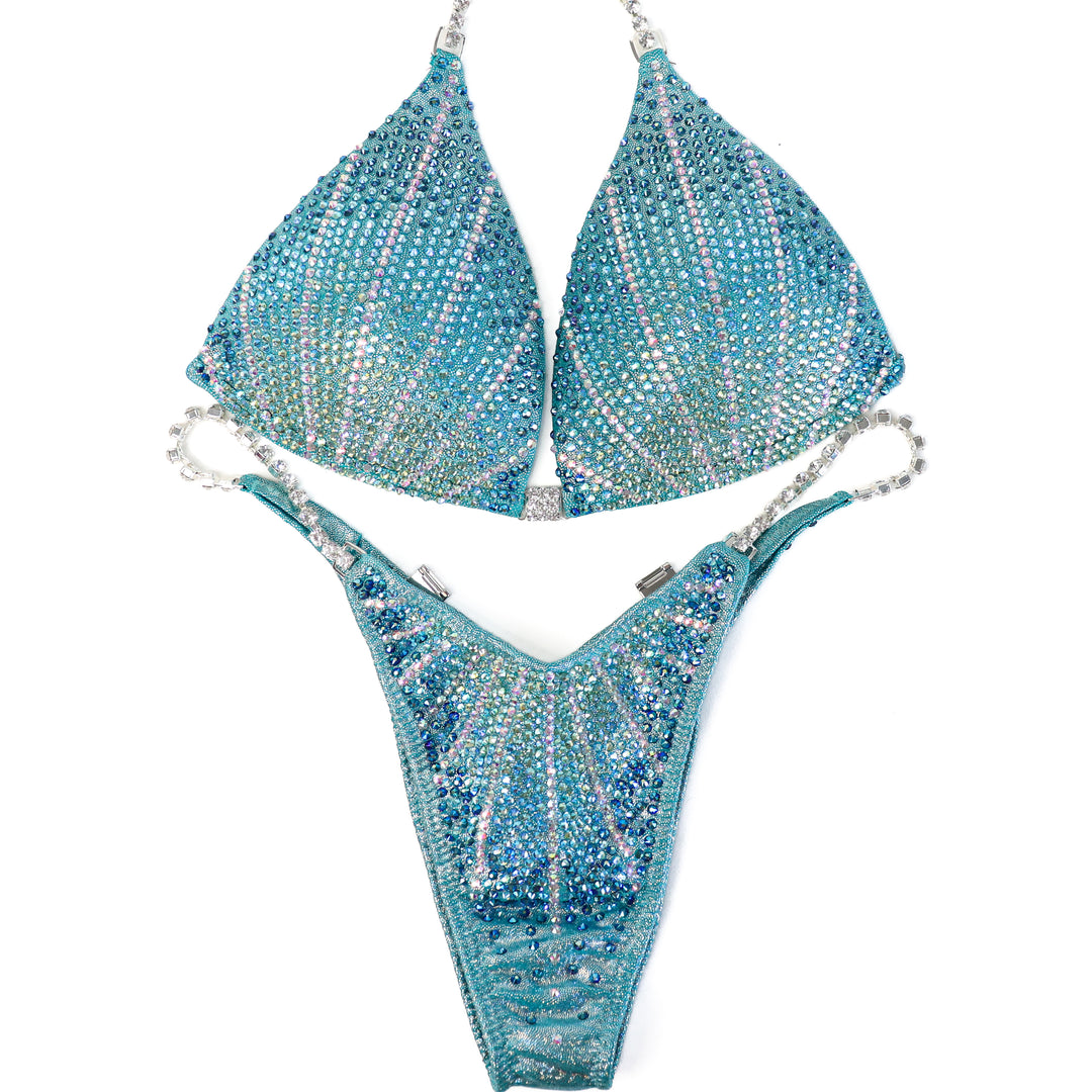 QS ST: Crystal Cosmo. Hologram Aqua. Medium Molded/Standard Figure.  Angel Competition BikinisThe best NPC Competition Suits for the Bikini Division, Fit Model Division Suits, and bodybuilding suits.