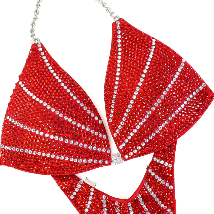 QS ST: Crystal Galaxy. Matte Red. Medium Molded/Slim Figure, Full Scrunch.  Angel Competition BikinisThe best NPC Competition Suits for the Bikini Division, Fit Model Division Suits, and bodybuilding suits.