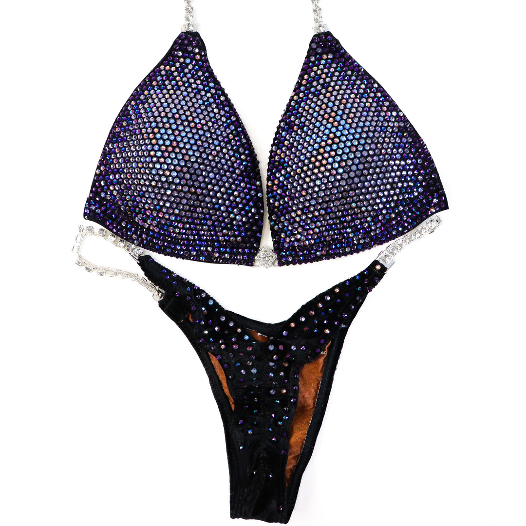 Pre Owned: Velvet Amethyst Glow. Medium Molded/Micro.  Angel Competition BikinisThe best NPC Competition Suits for the Bikini Division, Fit Model Division Suits, and bodybuilding suits.
