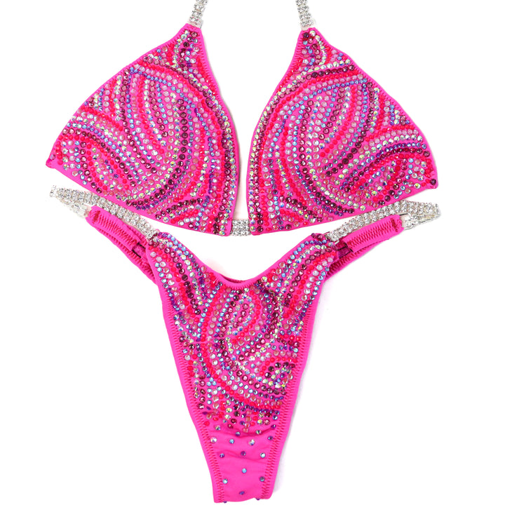 QS ST: Hot Pink Swirl. Medium/Slim Figure.  Angel Competition BikinisThe best NPC Competition Suits for the Bikini Division, Fit Model Division Suits, and bodybuilding suits.