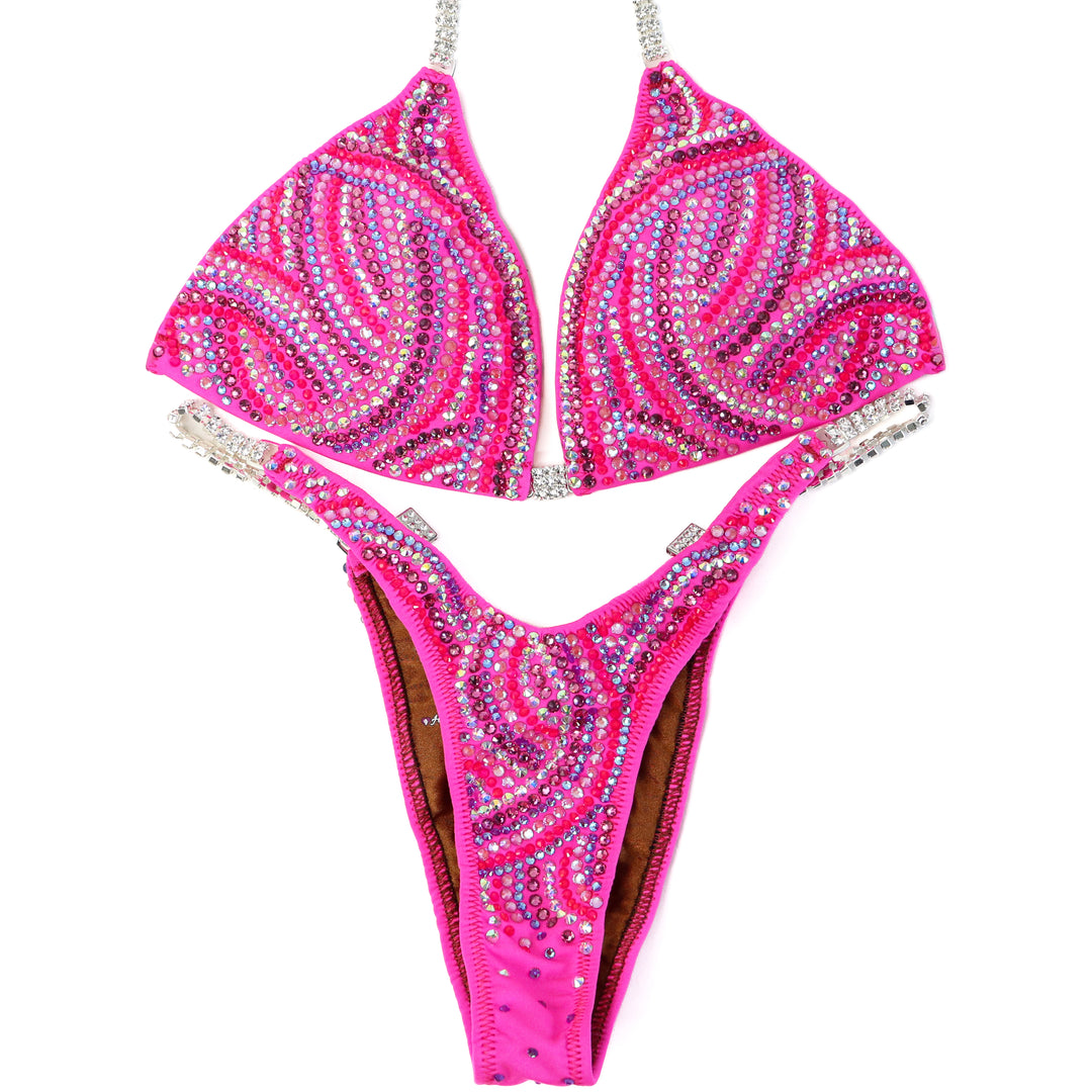 QS ST: Hot Pink Swirl. Medium/Slim Figure.  Angel Competition BikinisThe best NPC Competition Suits for the Bikini Division, Fit Model Division Suits, and bodybuilding suits.