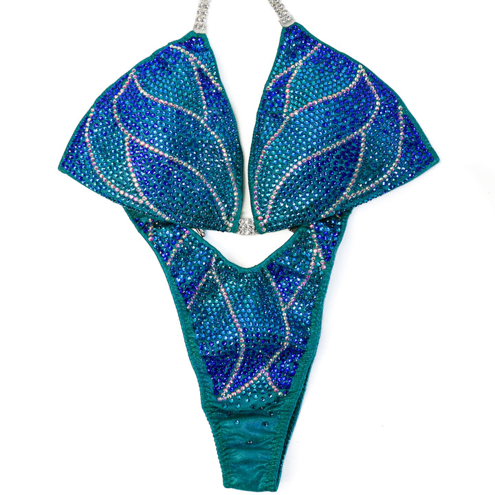 QS CL: Crystal Nebula. Hologram Electric Green. Medium/Standard Figure.  Angel Competition BikinisThe best NPC Competition Suits for the Bikini Division, Fit Model Division Suits, and bodybuilding suits.