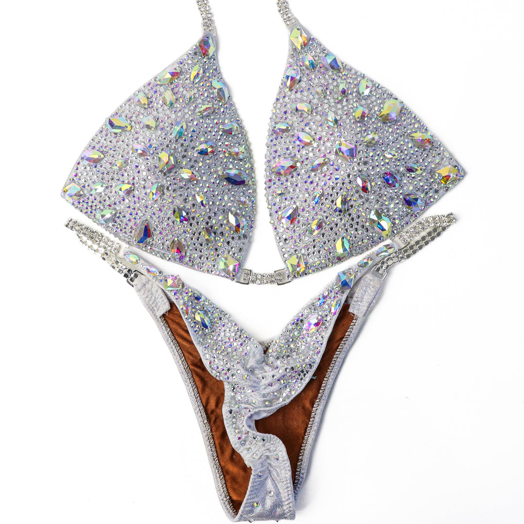 Pre Owned: Crystal Platinum Pro. Large Molded/Wellness Pro, Modest Rise.  Angel Competition BikinisThe best NPC Competition Suits for the Bikini Division, Fit Model Division Suits, and bodybuilding suits.