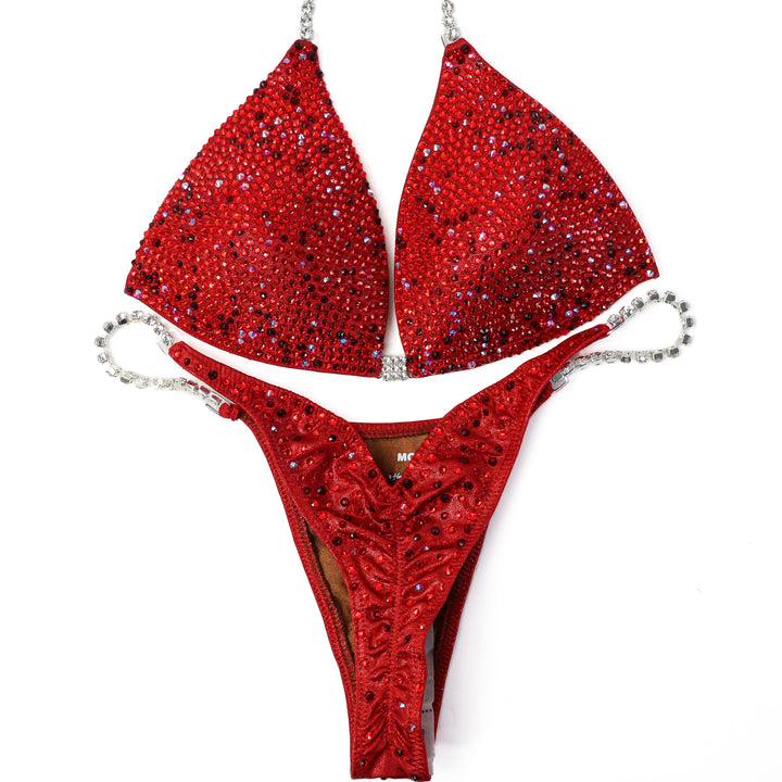 QS ST: Crystal Radiance. Hologram Red. Medium Molded/Pro, Modest Rise.  Angel Competition BikinisThe best NPC Competition Suits for the Bikini Division, Fit Model Division Suits, and bodybuilding suits.
