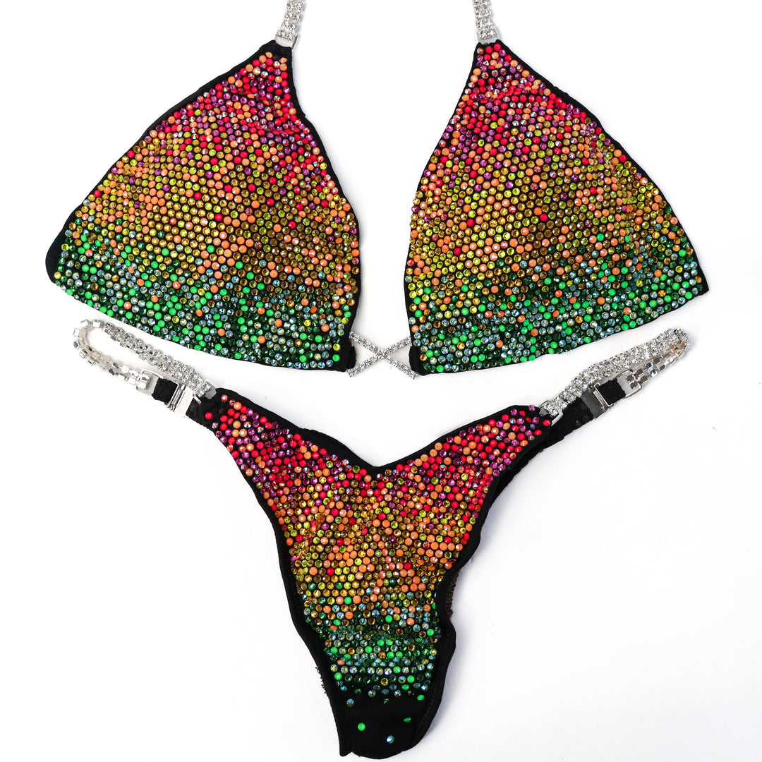 Pre Owned: Neon Glow Gradient. Large/Pro, Modest Rise.  Angel Competition BikinisThe best NPC Competition Suits for the Bikini Division, Fit Model Division Suits, and bodybuilding suits.