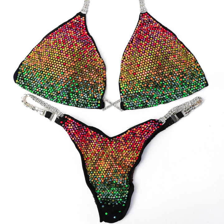 Pre Owned: Neon Glow Gradient. Large/Pro, Modest Rise.  Angel Competition BikinisThe best NPC Competition Suits for the Bikini Division, Fit Model Division Suits, and bodybuilding suits.