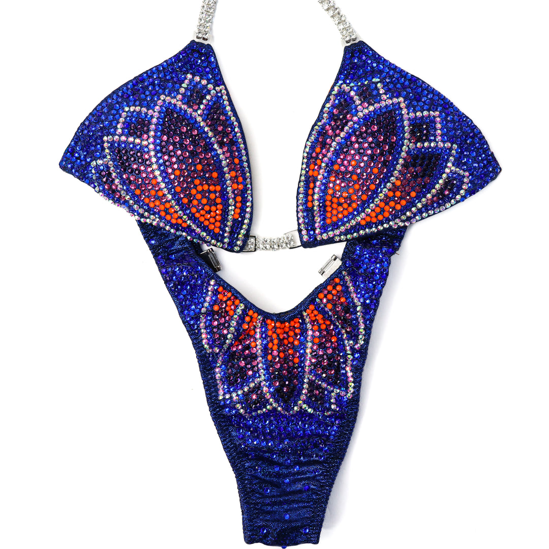 QS ST: Dark Blue Crystal Lotus. Small/Slim Figure.  Angel Competition BikinisThe best NPC Competition Suits for the Bikini Division, Fit Model Division Suits, and bodybuilding suits.